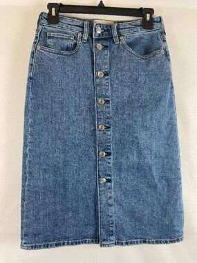 Everlane The Denim Pencil Skirt 25 Blue Button Front